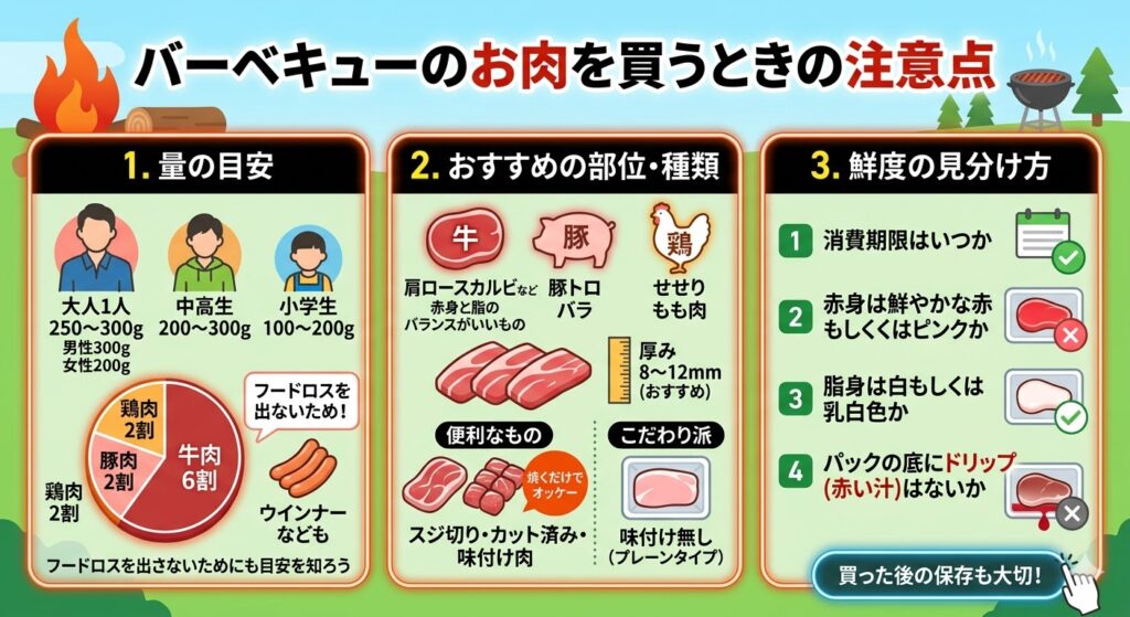 バーベキューのお肉を買う時の注意点